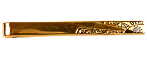 Cubic Zirconia Starburst Engraved Gold Tie Slide