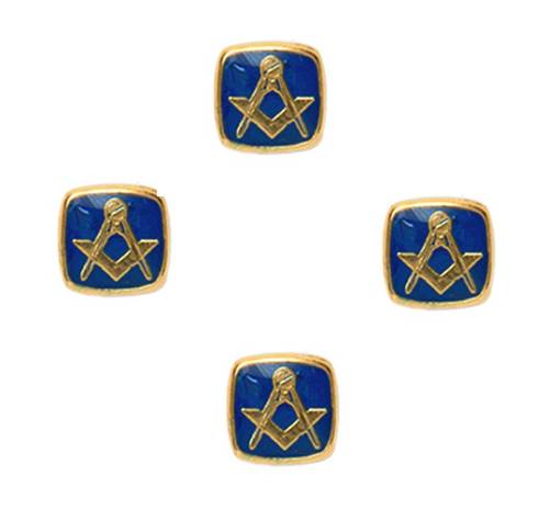 Set of 4 - Masonic Blue Dress Studs Gold Plate