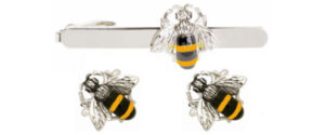 Bee Cufflink & Tie Clip Set rhodium plate
