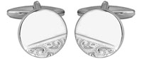Oval Third Engraved Design Rhodium Cufflinks