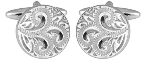 Sterling Silver Full Engraved Round Hallmarked Cufflinks