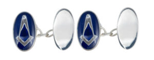 Blue Enamel Masonic Sterling Silver Cufflinks with Plain Oval
