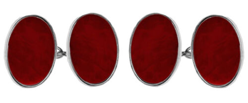 Oval Silver and red Cufflinks