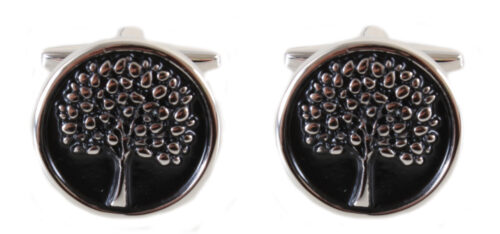 Tree Cufflinks - Black Enamel Disc with Gold Coloured Image