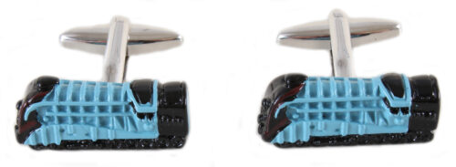 NEW DESIGN Steam Train - Blue and Black Enamel Set Rhodium Plated Cufflinks