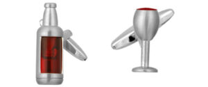 Silver red wine bottle and and glass themed cufflinks