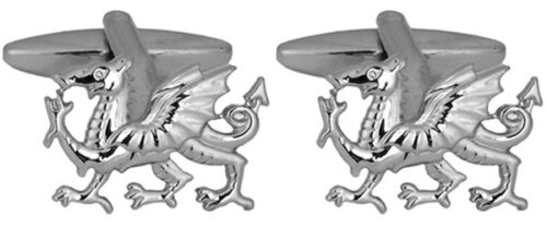 Welsh Dragon shaped silver cufflinks