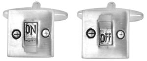 On and off light switch themed silver cufflinks