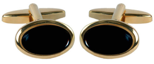 oval black and gold blank rhodium cufflinks