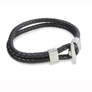 Brown Leather Bracelet Stainless Steel Chain Clasp 21cm