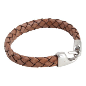 Brown Leather Bracelet with Steel Hook Clasp