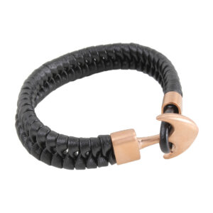 Black Leather Braided Bracelet with Rose Gold Arrow Clasp