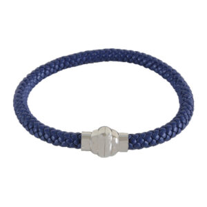 Blue Leather Bracelet with Silver Magnet Close
