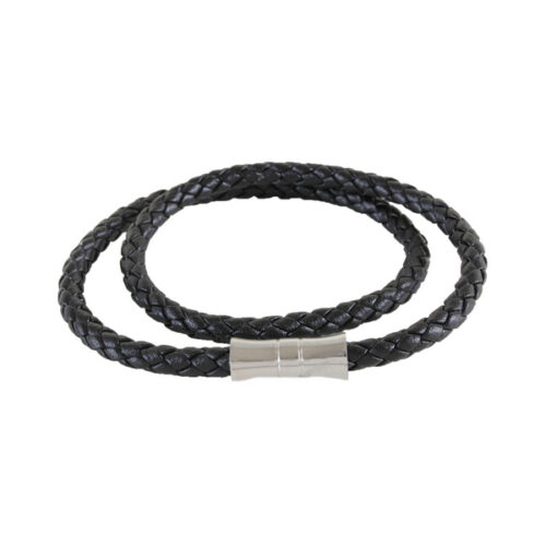 Black Leather Double Wrap Bracelet with Magnet Close