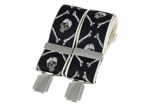 Black & White Skull & Bones 35mm silver slip braces