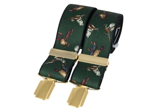 Green Flying Game Birds 35mm gold clip braces