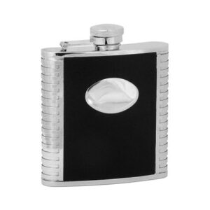 Hip Flask 5oz Black with Metal Plate and Sides- 5oz