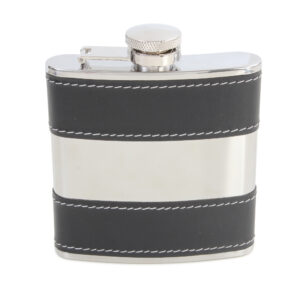Hip Flask Black 5oz Shiny Stainless Steel Centre