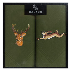 Stag & Hare Embroidered White Cotton Handkerchiefs