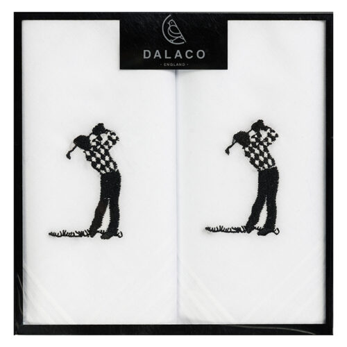 Golfer Embroidered White Cotton Handkerchiefs