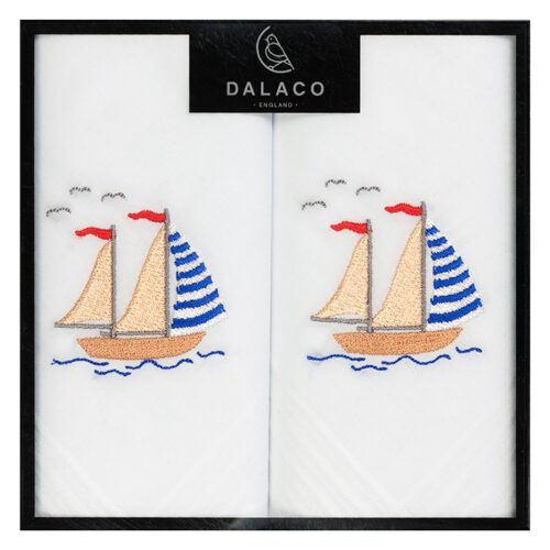 Sailing Boat Embroidered White Cotton Handkerchiefs