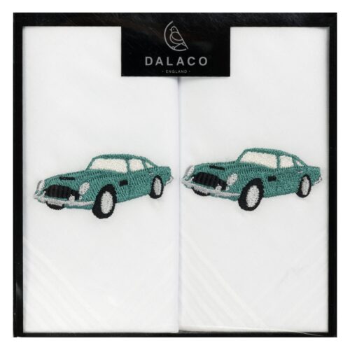 Vintage Car Embroidered White Cotton Handkerchiefs