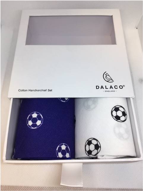 Blue & White Football Print Handkerchief Set White Box