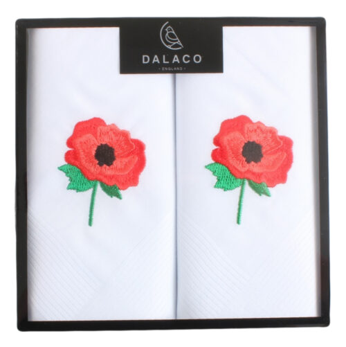 Poppy Embroidered White Cotton Handkerchiefs
