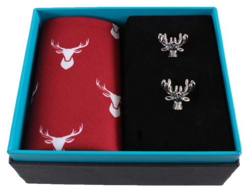 Stag Handkerchief & Cufflink Set (colours may vary)