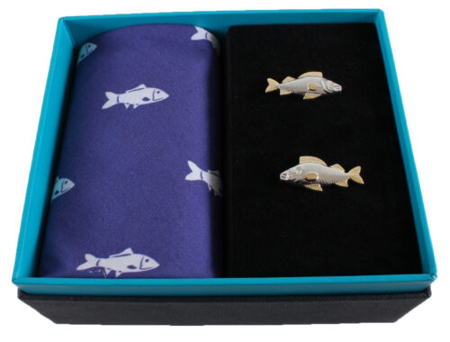 Fish Handkerchief & Cufflink Set (colours may vary)