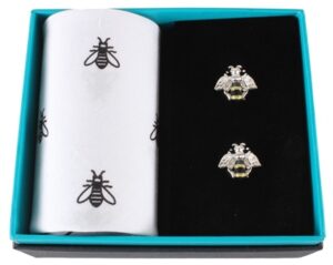 Bee Handkerchief and Cufflink Set (colours may vary)