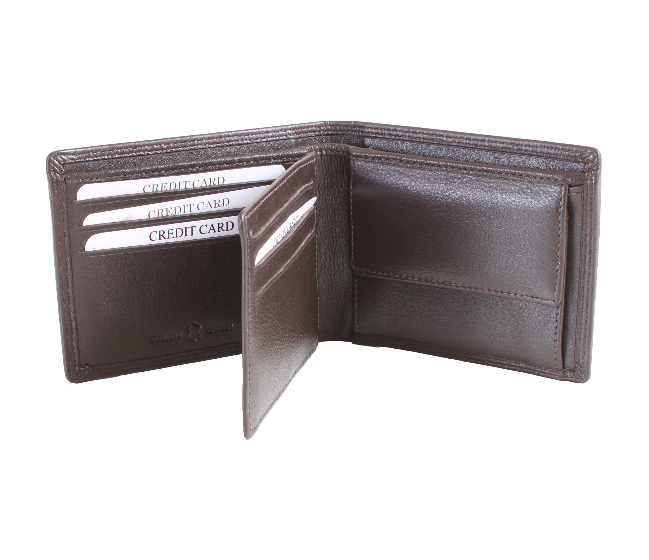 Brown Leather Wallet RFID Lined with ID Partition and Coin Pouch - Dalaco