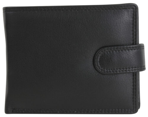 Black Leather Wallet RFID lined with ID Partition and Coin Pouch