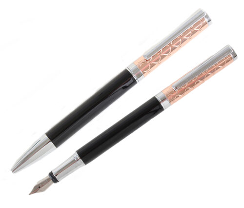 Rose Gold & Black Fountain and Ball Point Pen Set