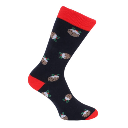 Christmas Pudding Socks - Navy & Red Combed Cotton