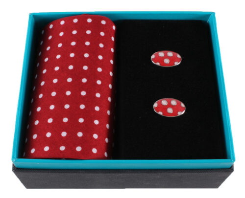 Red & White Spots Handkerchief & Cufflink Set