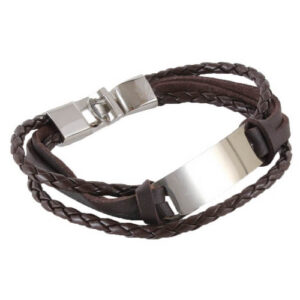 Brown 4 Cord Bracelet with Stainless Steel engraving plate