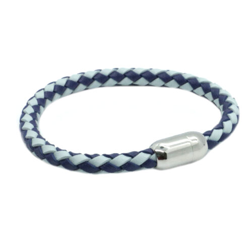 Two Blues Leather Bracelet with Steel Magnet Clasp