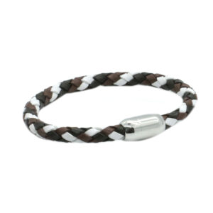 Browns & White Leather Bracelet Steel Magnet Clasp
